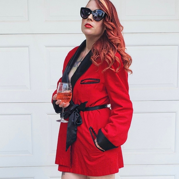 Jackets & Blazers - Corduroy Red Satin Trimmed Smoking Jacket